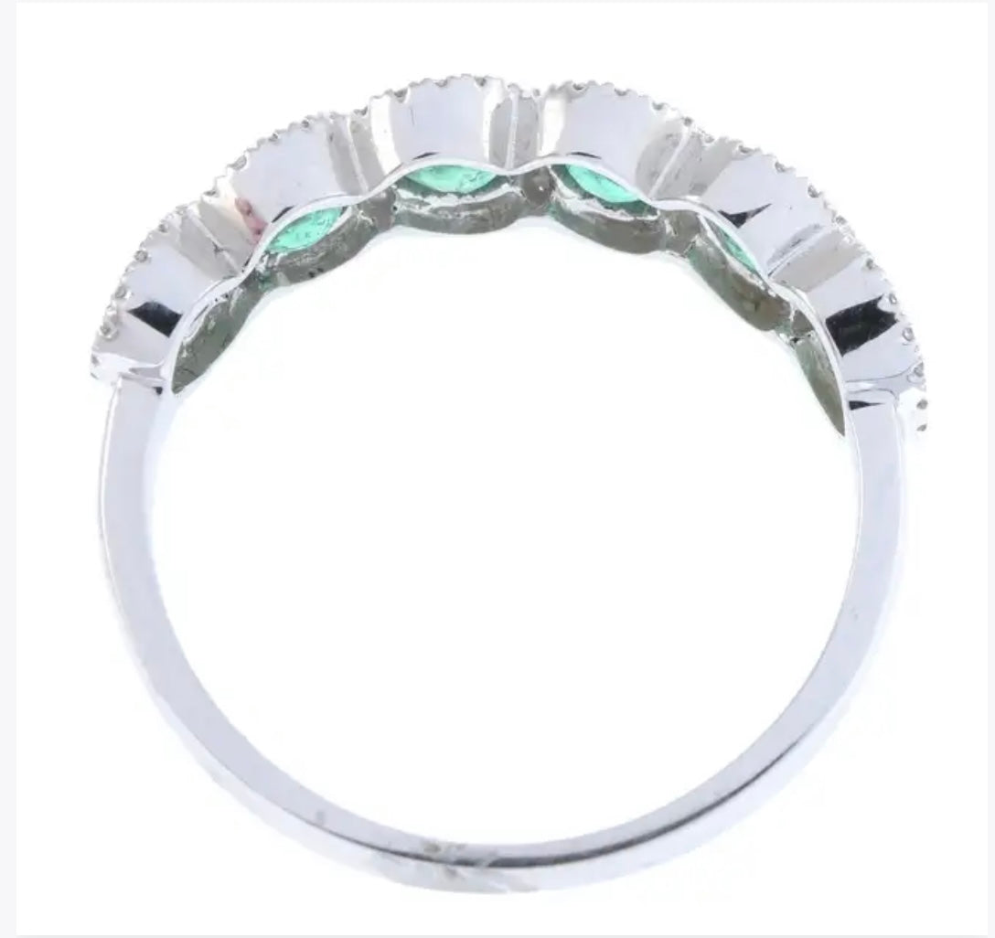 18ct gold emerald & diamond half eternity ring