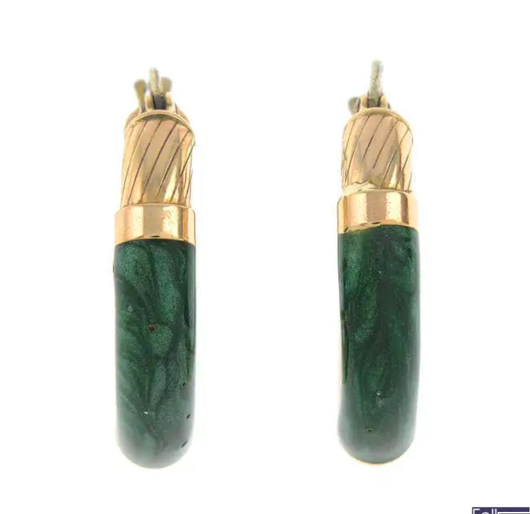 Gold and Enamel hoop earrings