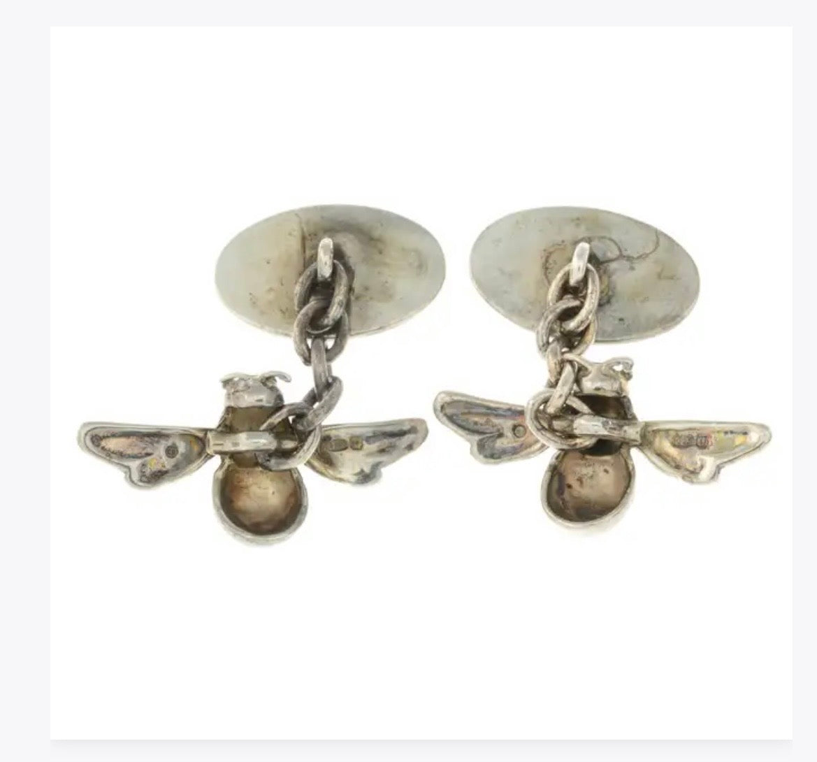 Silver enamel bee & honeycomb cufflinks