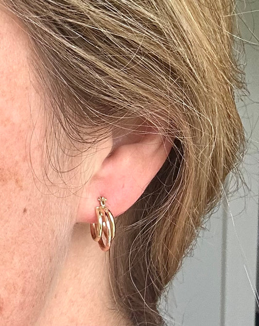 Triple hoop gold earrings