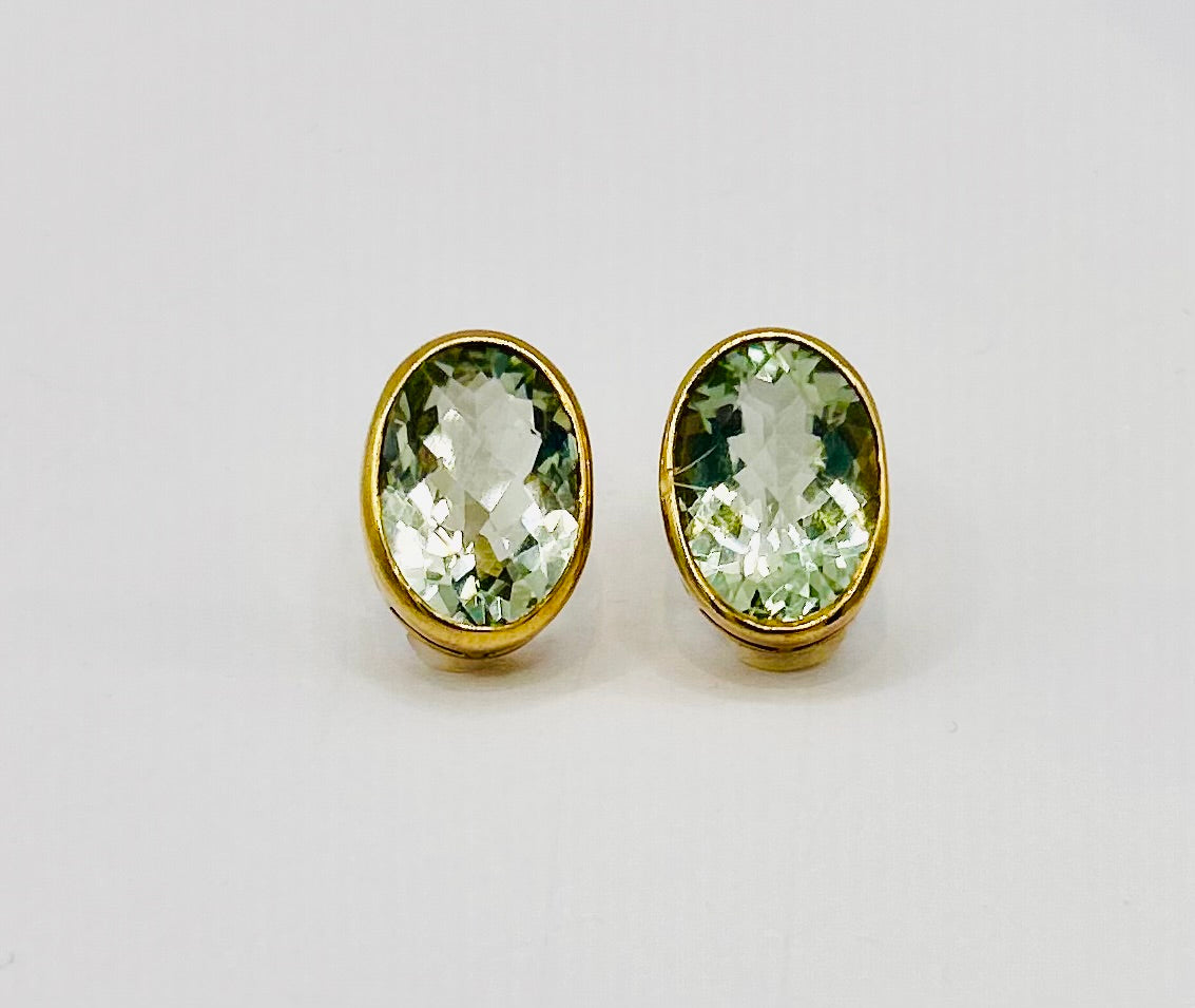 Green prasiolite & gold earrings
