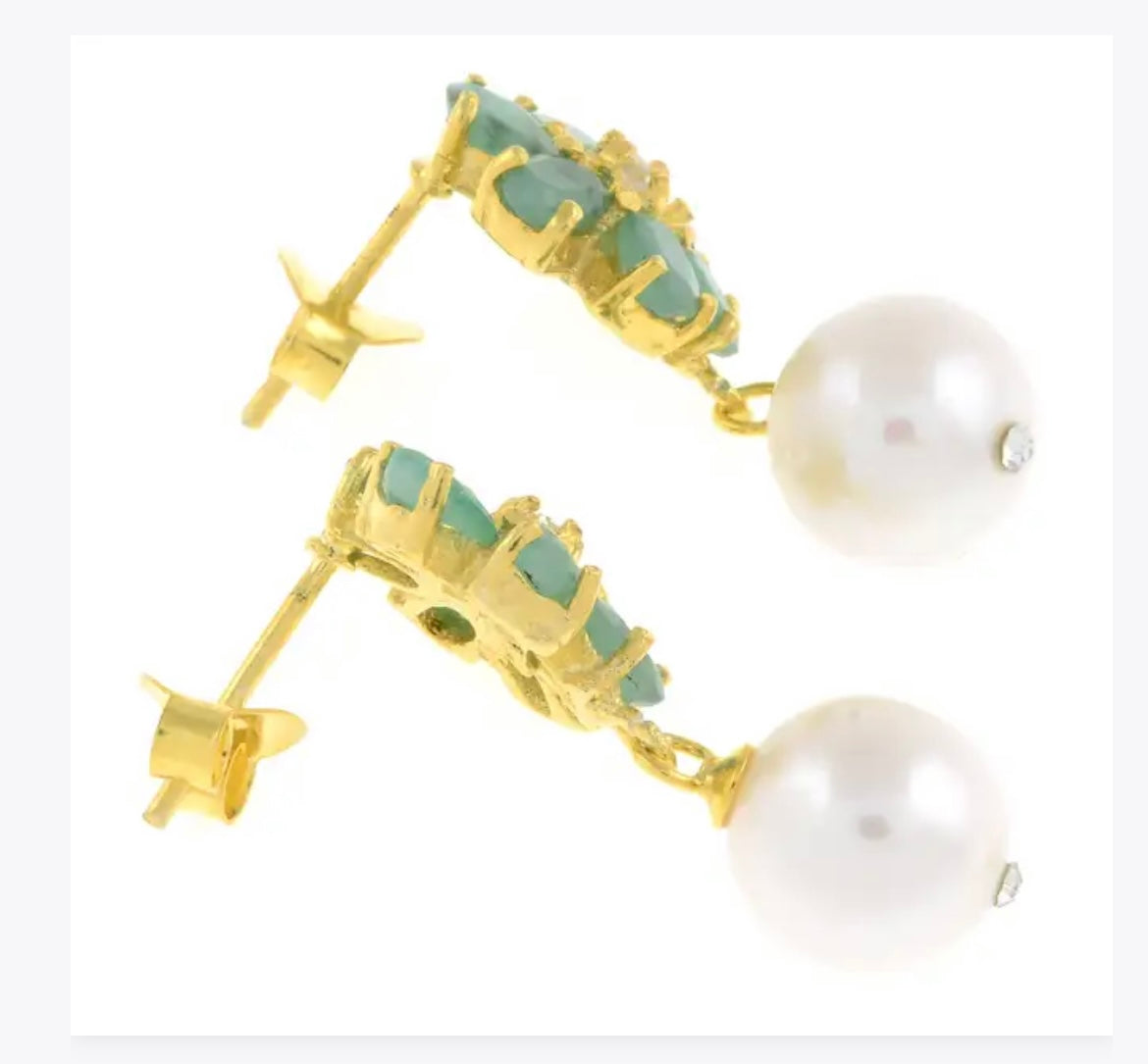 Emerald, pearl & topaz drop earrings