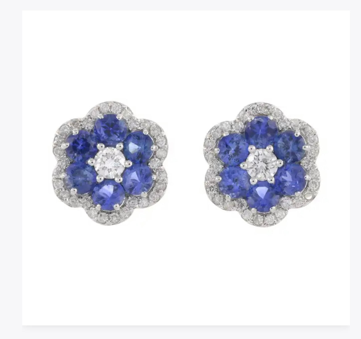 Sapphire and diamond flower stud earrings