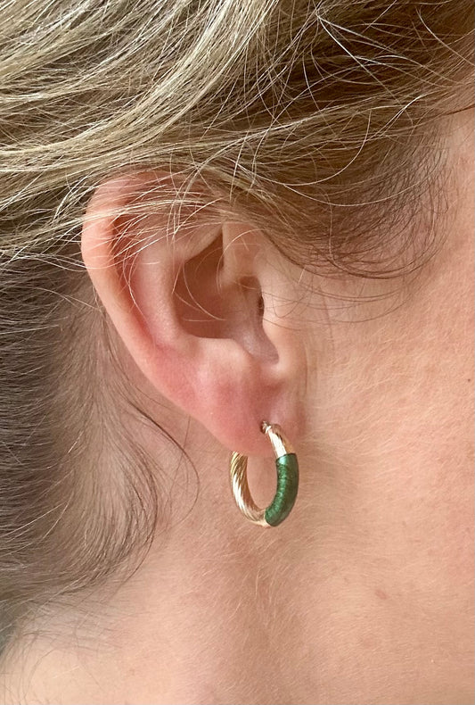Gold and Enamel hoop earrings