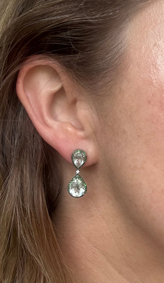 Prasiolite, garnet & diamond earrings