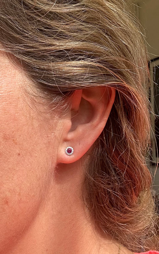 Ruby and diamond stud earrings set in 18ct white gold