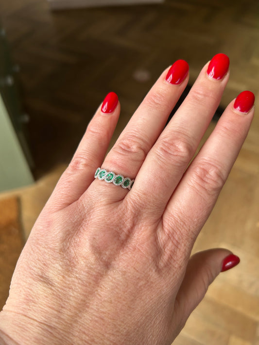 18ct gold emerald & diamond half eternity ring