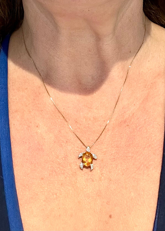 Citrine & diamond turtle pendant