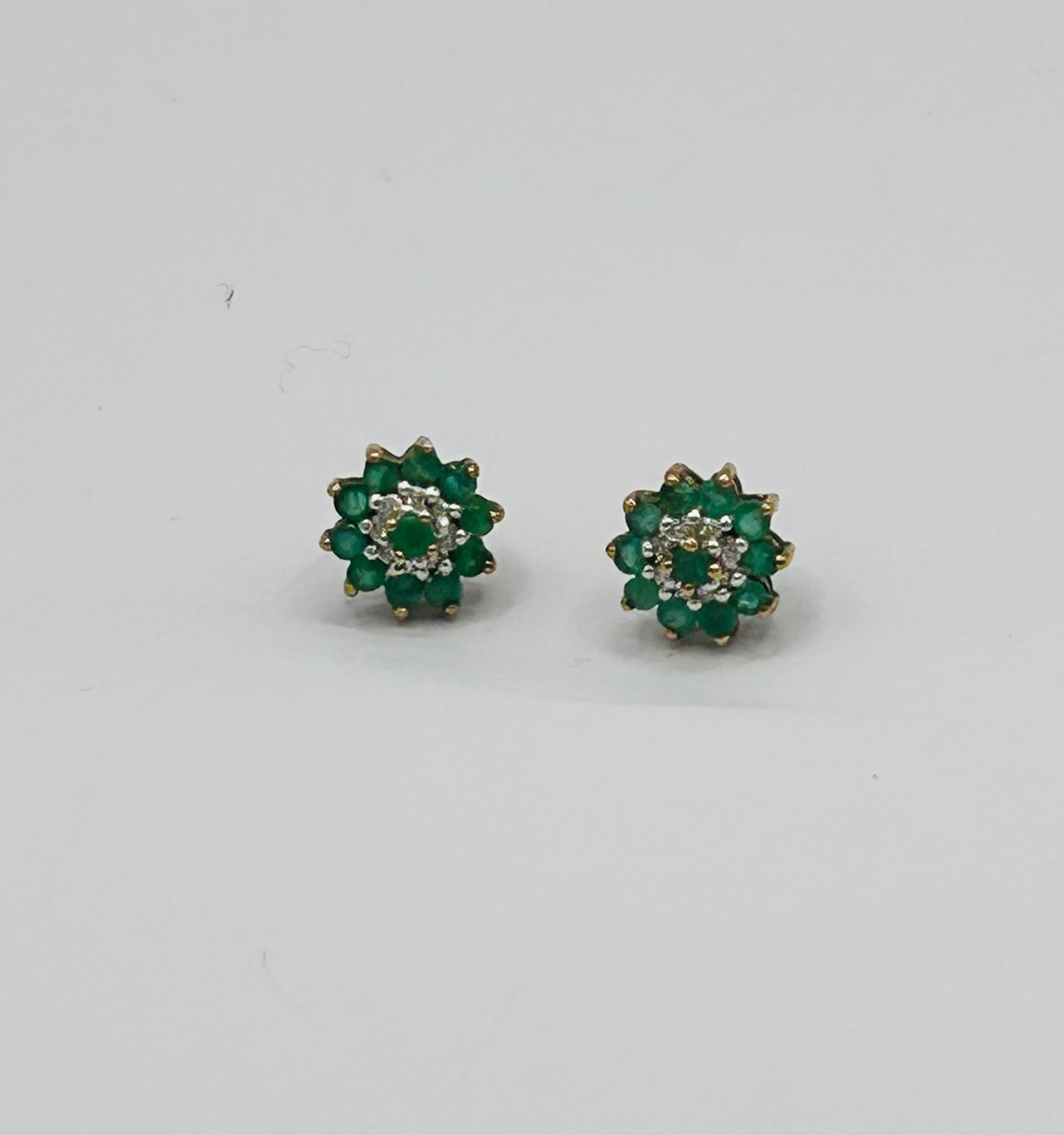 Emerald & diamond stud earrings