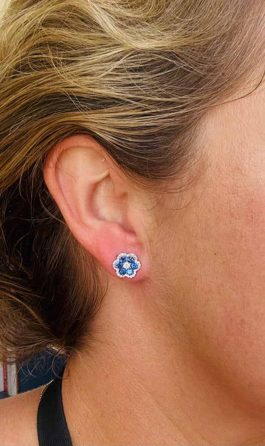 Sapphire and diamond flower stud earrings