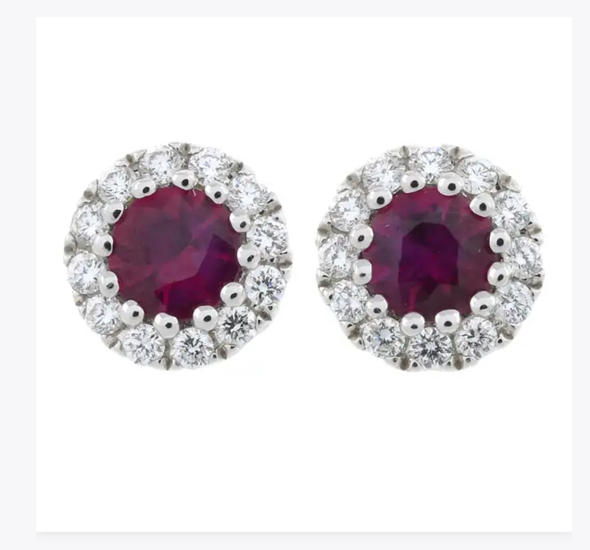 Ruby and diamond stud earrings set in 18ct white gold