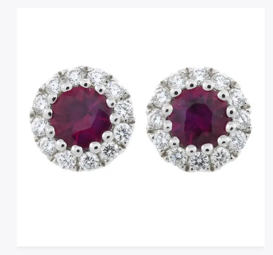 Ruby and diamond stud earrings set in 18ct white gold