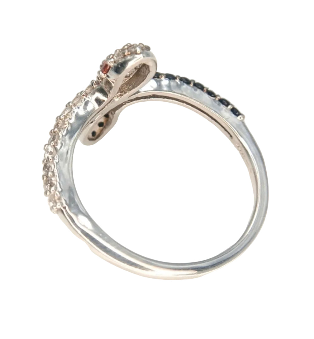 Black onyx & white spinel snake ring