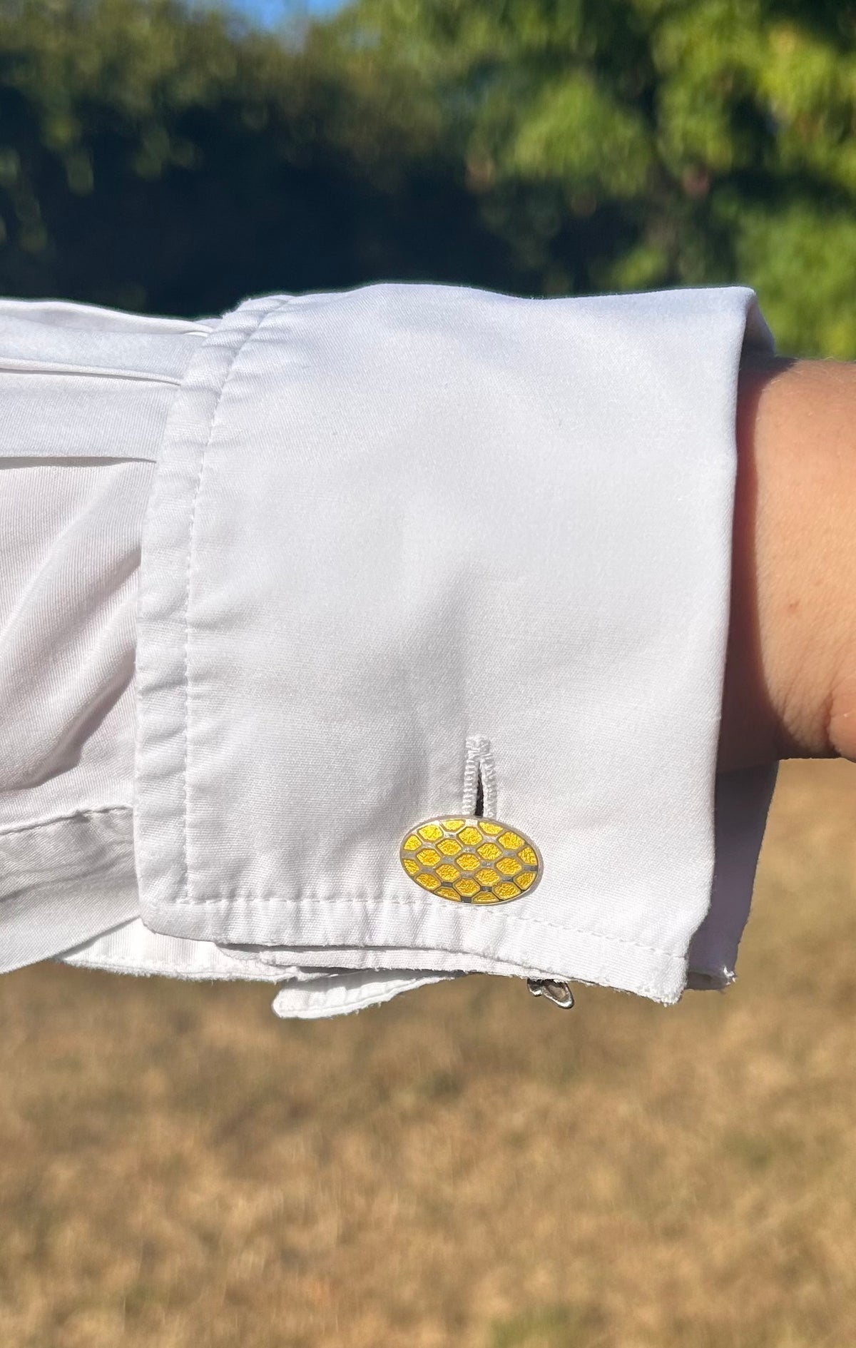 Silver enamel bee & honeycomb cufflinks