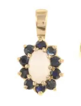 Sapphire and Opal pendant on a gold chain