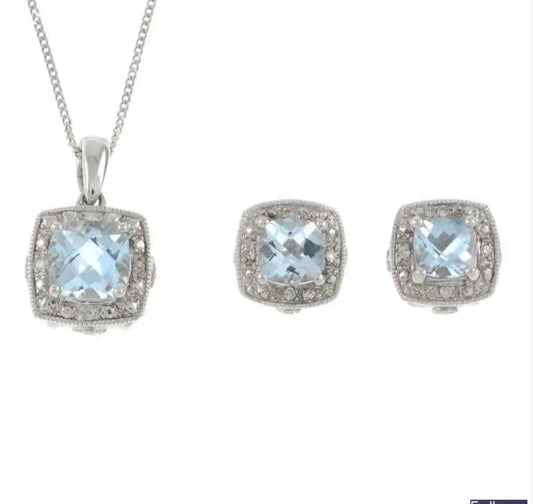 Aquamarine pendant with matching earrings