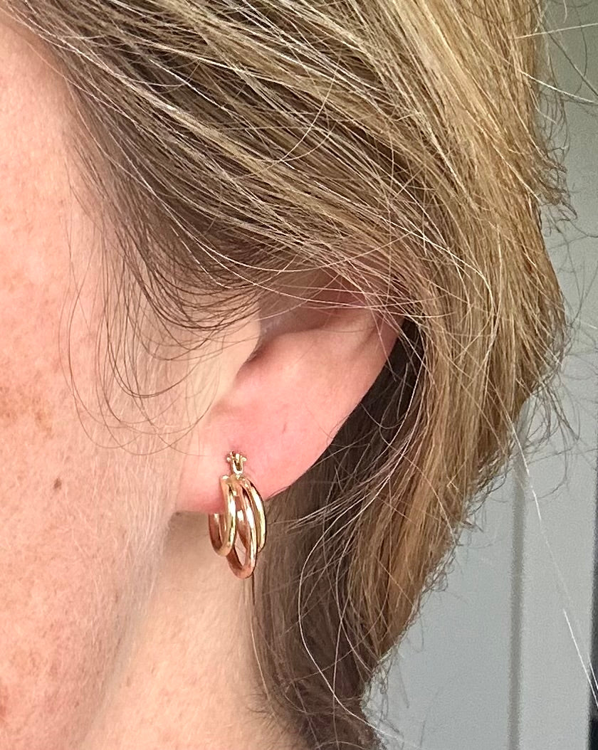 Triple hoop gold earrings