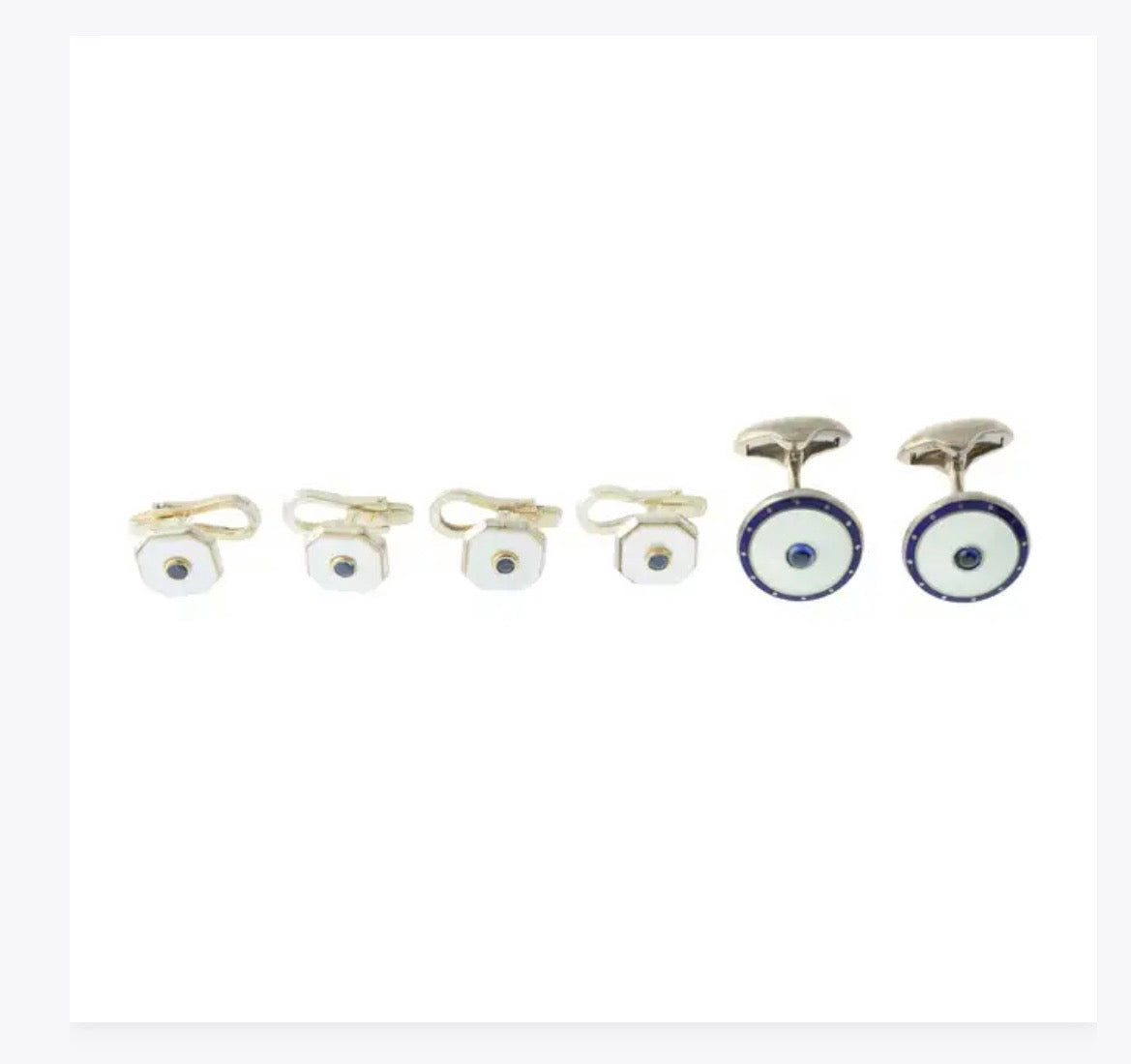 Silver sapphire & enamel cufflinks with four matching dress studs