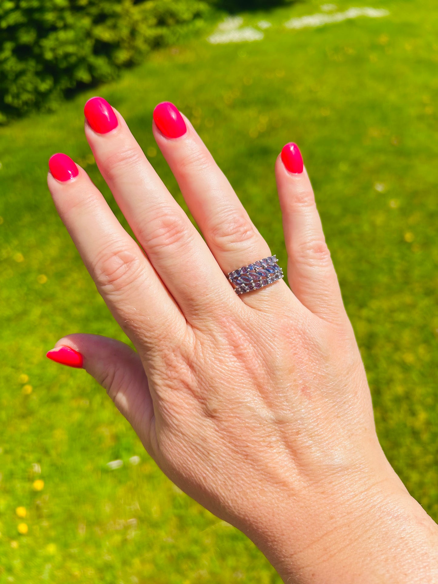 3 row Tanzanite ring set in 9ct white gold