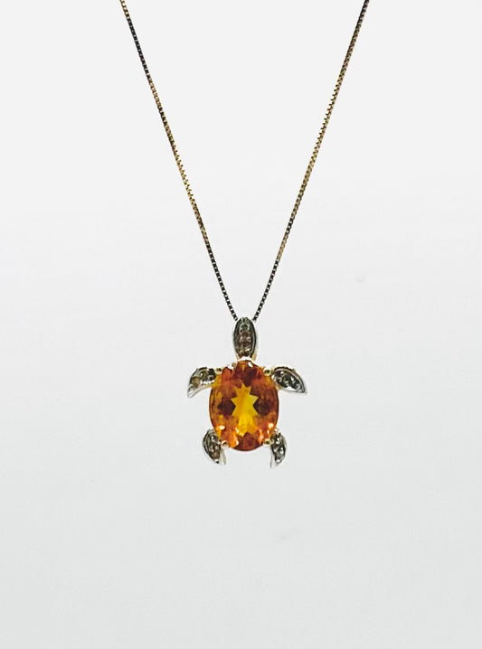Citrine & diamond turtle pendant