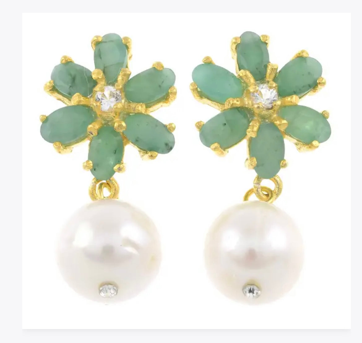 Emerald, pearl & topaz drop earrings