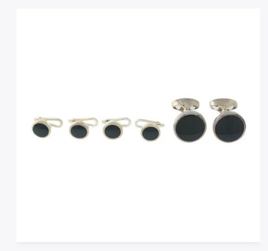 Silver onyx cufflinks & dress studs