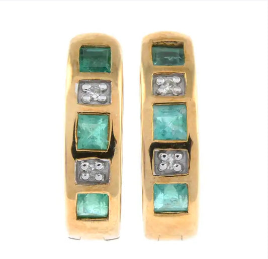 Emerald & diamond hoop earrings