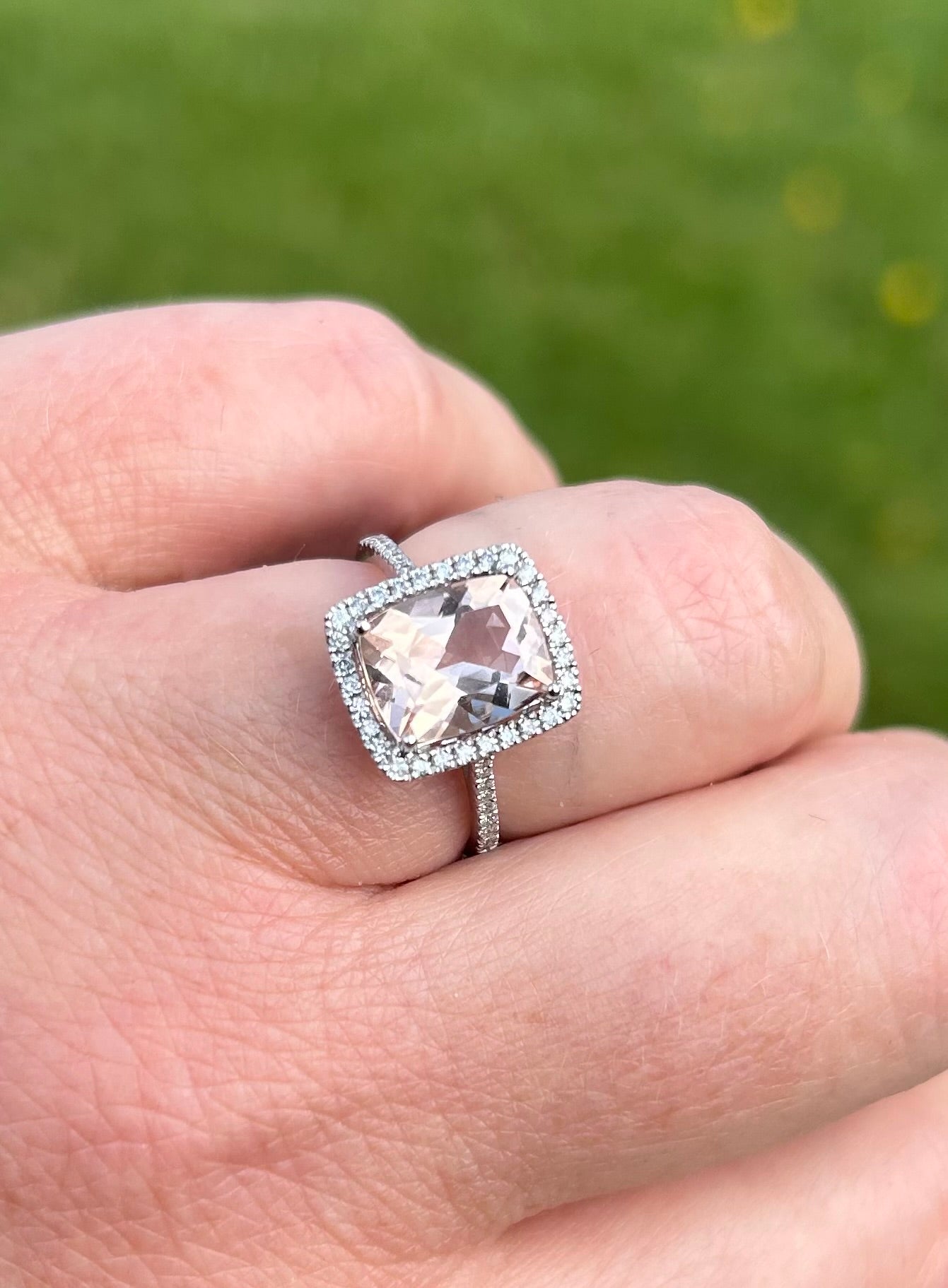 Diamond and morganite solitaire ring