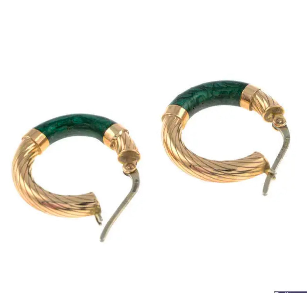 Gold and Enamel hoop earrings