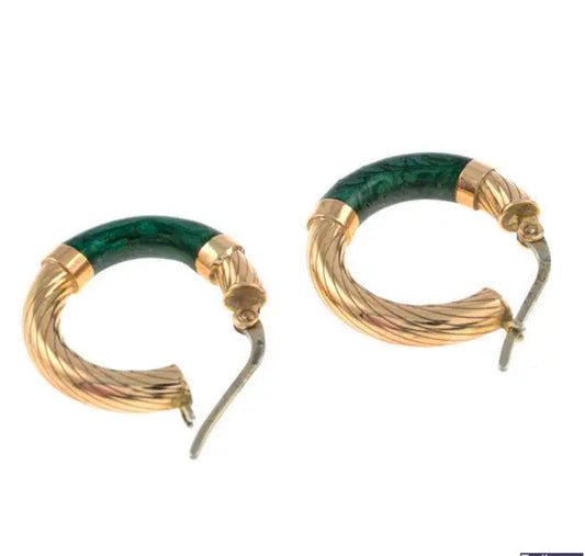 Gold and Enamel hoop earrings