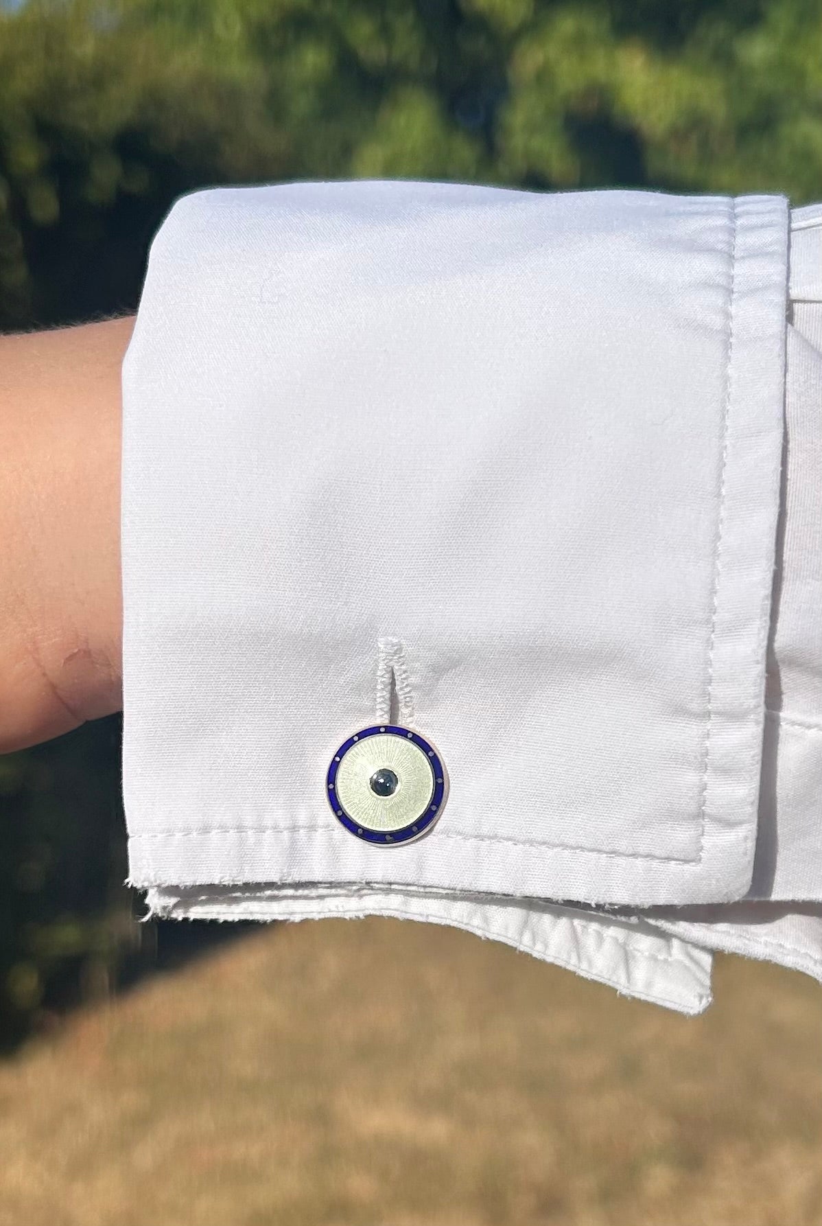 Silver sapphire & enamel cufflinks with four matching dress studs