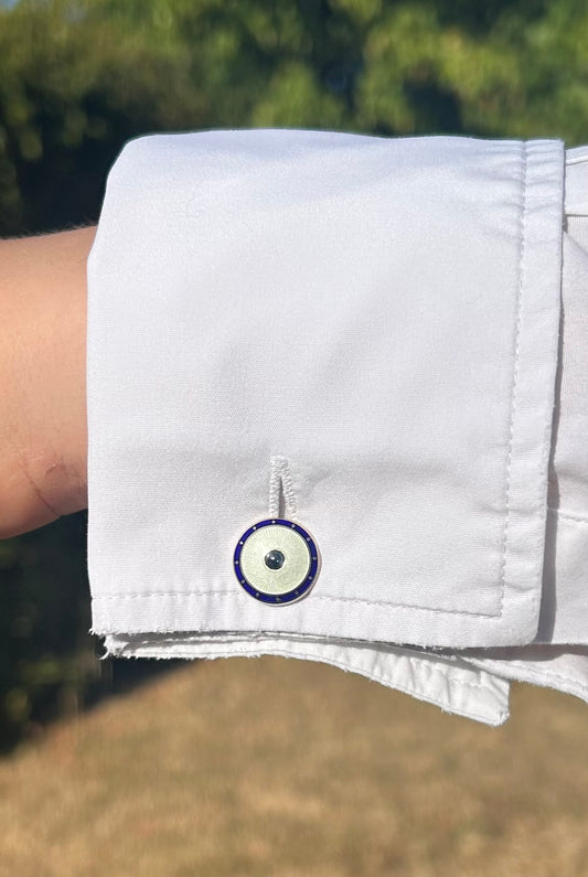 Silver sapphire & enamel cufflinks with four matching dress studs