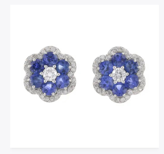 Sapphire and diamond flower stud earrings