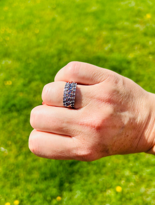 3 row Tanzanite ring set in 9ct white gold