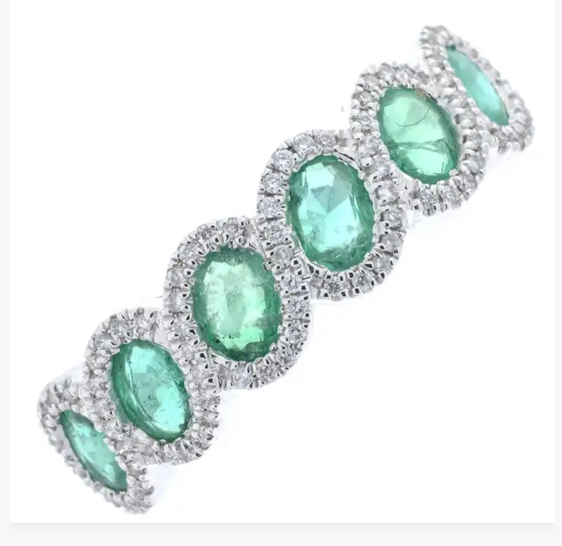 18ct gold emerald & diamond half eternity ring