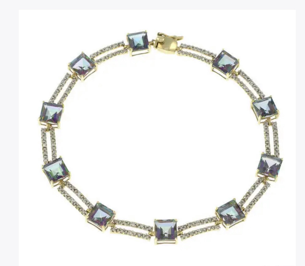 Mystic topaz & diamond bracelet set in 9ct white gold