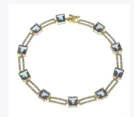 Mystic topaz & diamond bracelet set in 9ct white gold