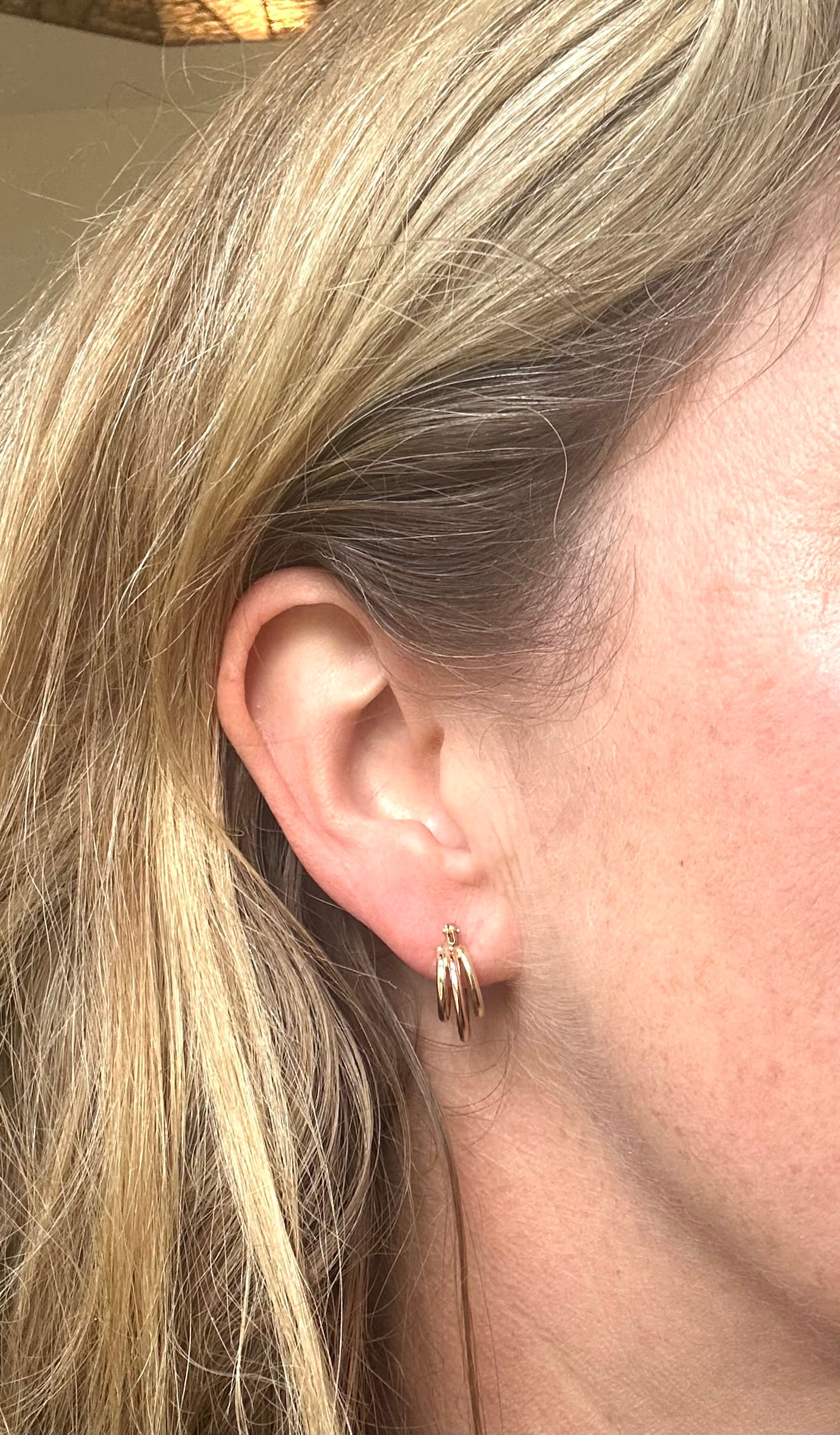 Triple hoop gold earrings