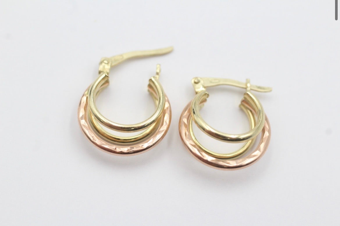 Triple hoop gold earrings