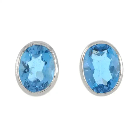 Blue topaz stud earrings set in 18ct gold