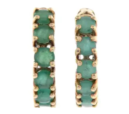 9ct gold emerald hoop earrings