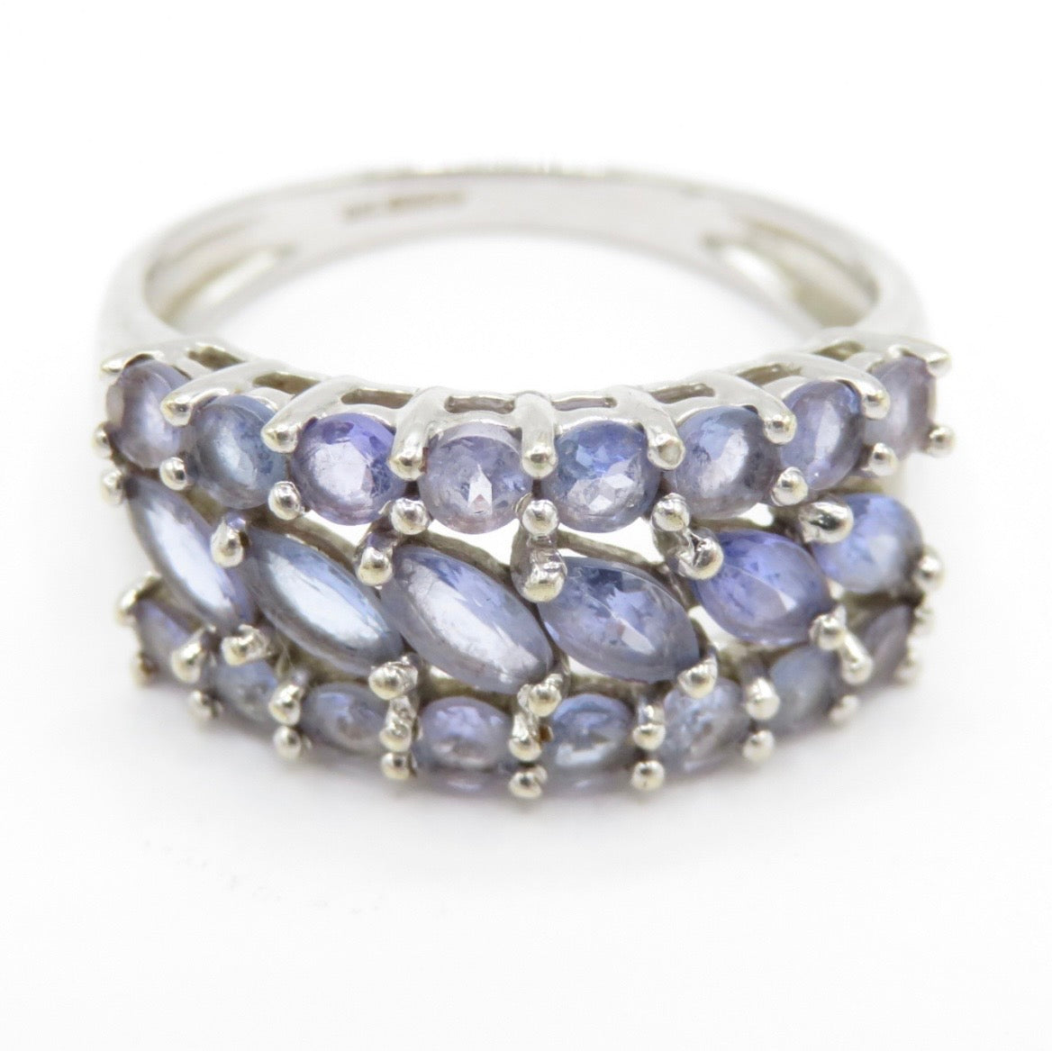 3 row Tanzanite ring set in 9ct white gold