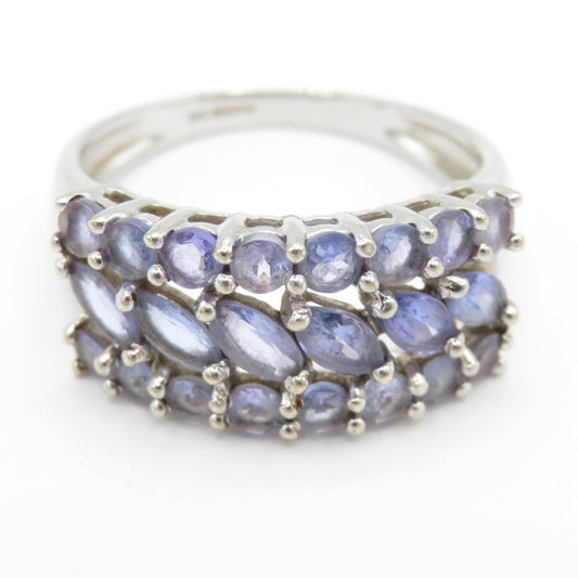 3 row Tanzanite ring set in 9ct white gold