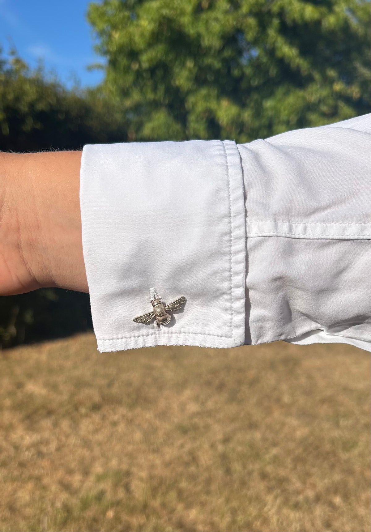Silver enamel bee & honeycomb cufflinks