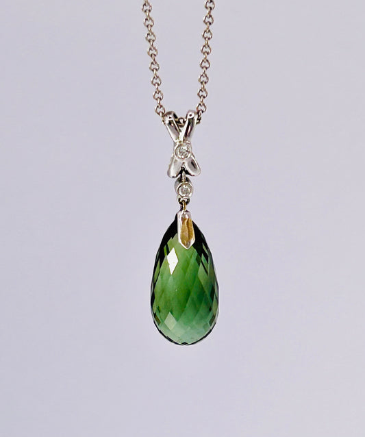 Green tourmaline & diamond pendant with chain