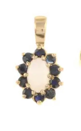 Sapphire and Opal pendant on a gold chain
