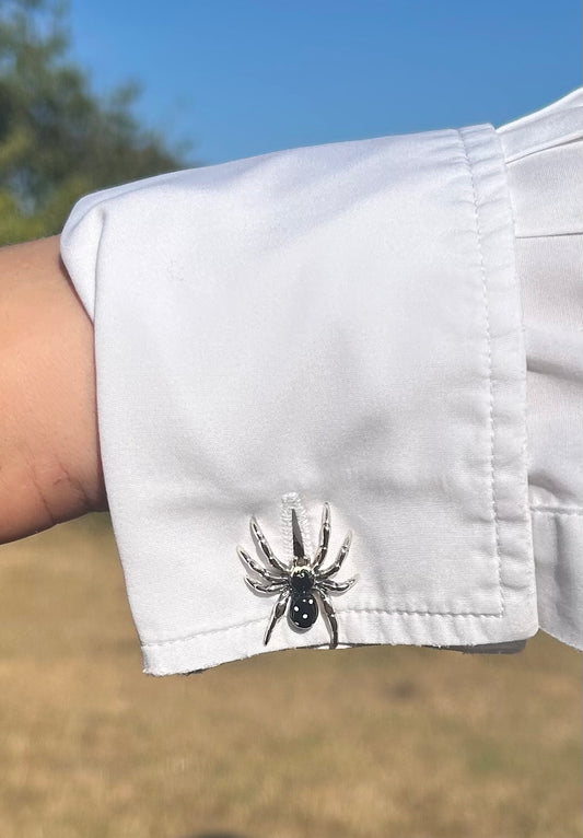 Silver enamel spider cufflinks