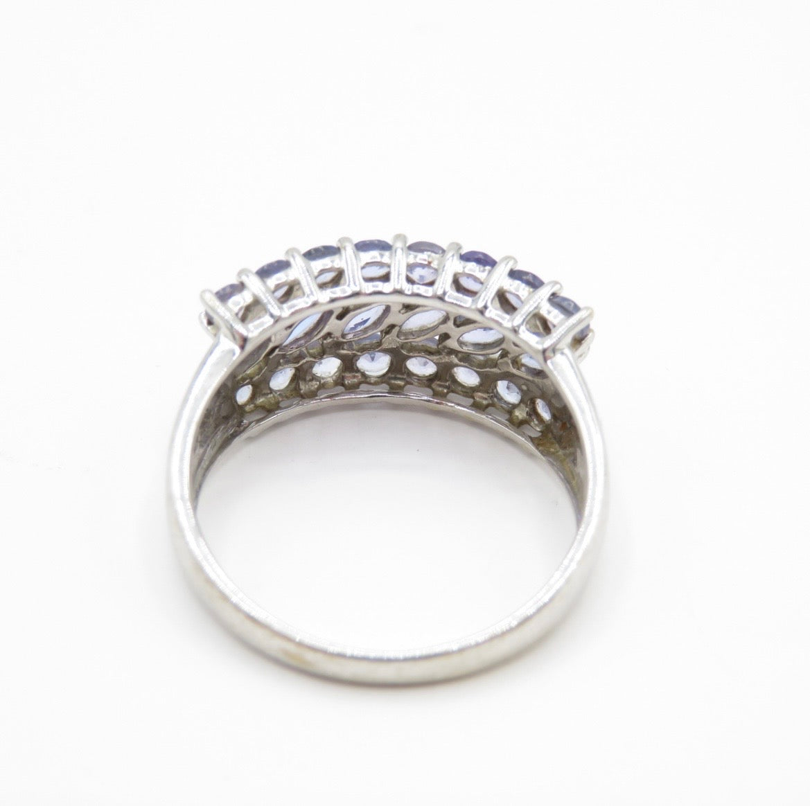 3 row Tanzanite ring set in 9ct white gold