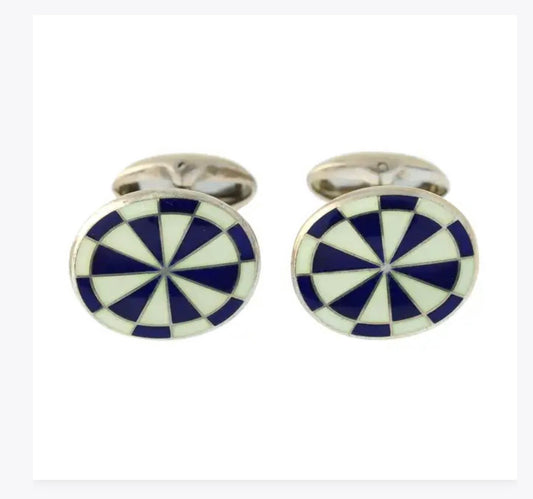 Navy blue & cream enamel cufflinks