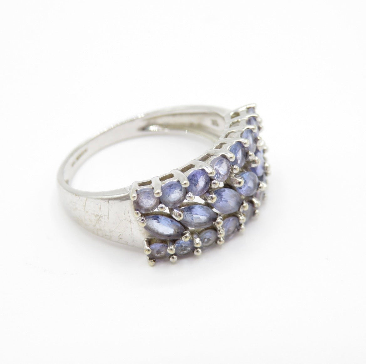 3 row Tanzanite ring set in 9ct white gold